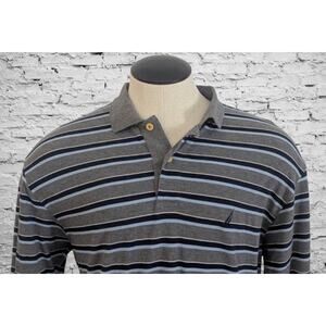 Vintage NAUTICA 100% Cotton Striped Gray Long Sleeve Polo Shirt LARGE